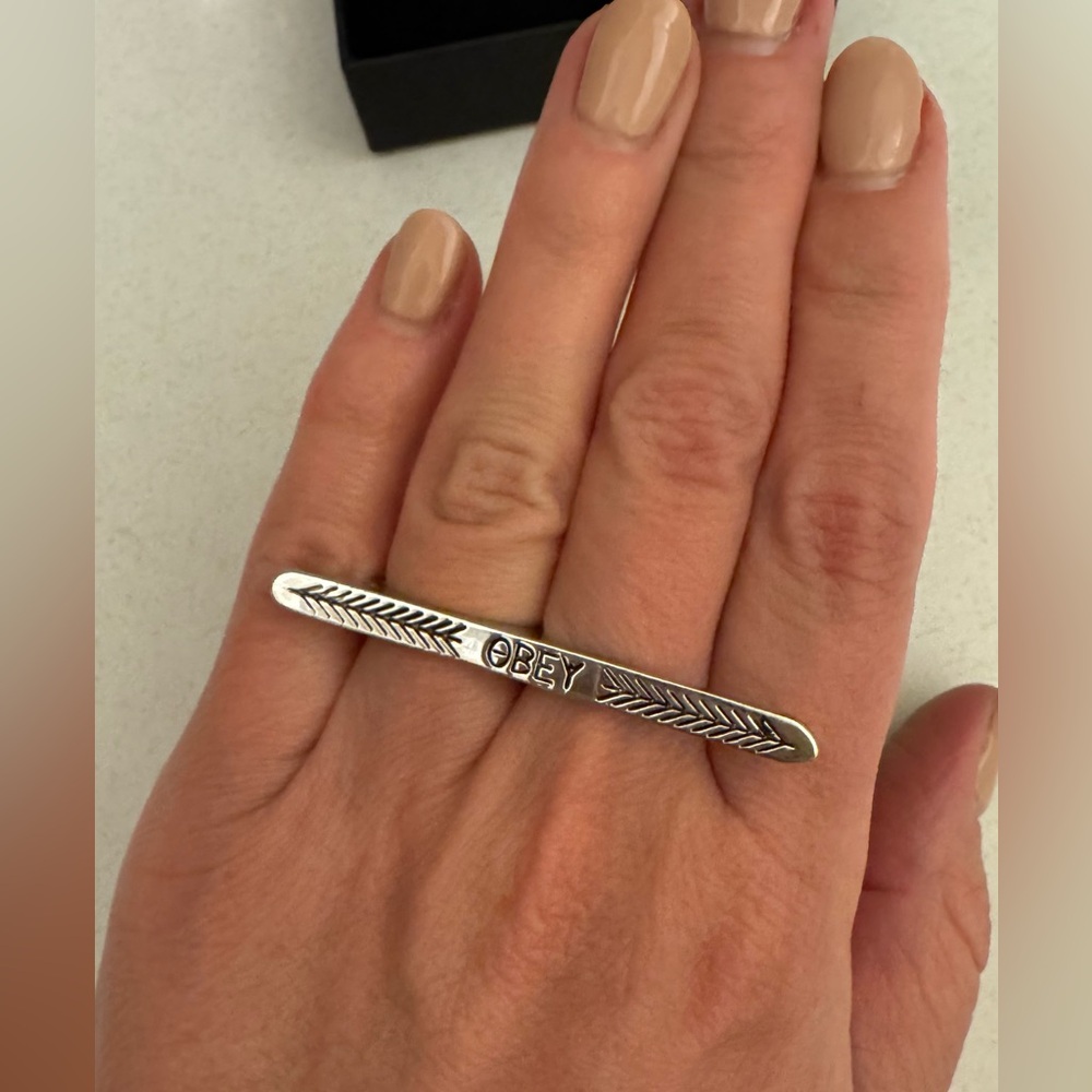 Obey. Silver Women's Ring. Size 6.